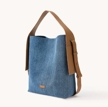 ⑭ HANDMADE Hanging Handbag Designer Model Denim Splicing Leather Commuter Shoulder Crossbody Bag Autumn And Winter