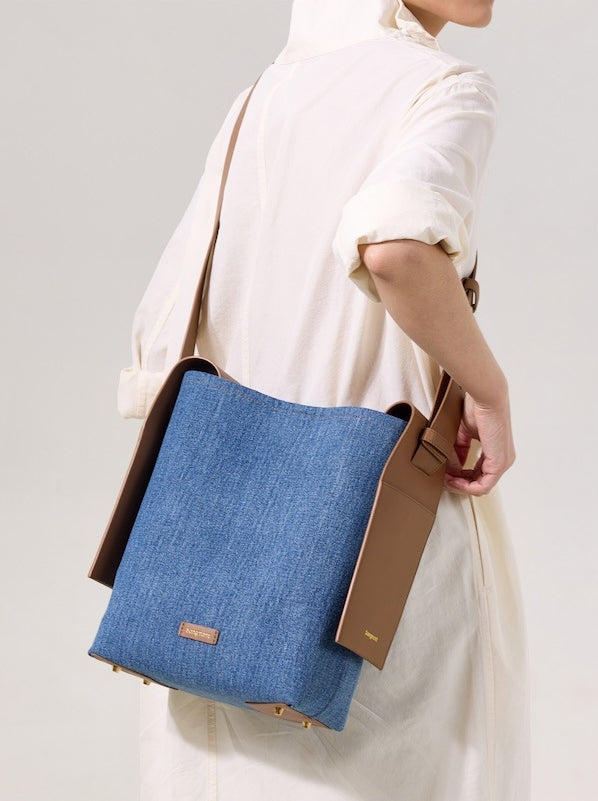 ⑭ HANDMADE Hanging Handbag Designer Model Denim Splicing Leather Commuter Shoulder Crossbody Bag Autumn And Winter