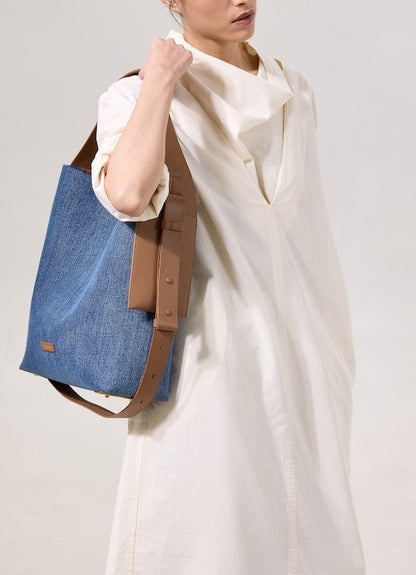 ⑭ HANDMADE Hanging Handbag Designer Model Denim Splicing Leather Commuter Shoulder Crossbody Bag Autumn And Winter