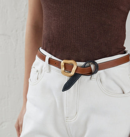 ⑮ HANDMADE Women's Belt Double Sided Free Matching Pant Belt Designer New Head Layer Cowhide Decorative Belt