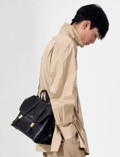 ⑬ HANDMADE Briefcase Genderless Vintage Vegetable Tanned Leather Crossbody Bag Shoulder Bags